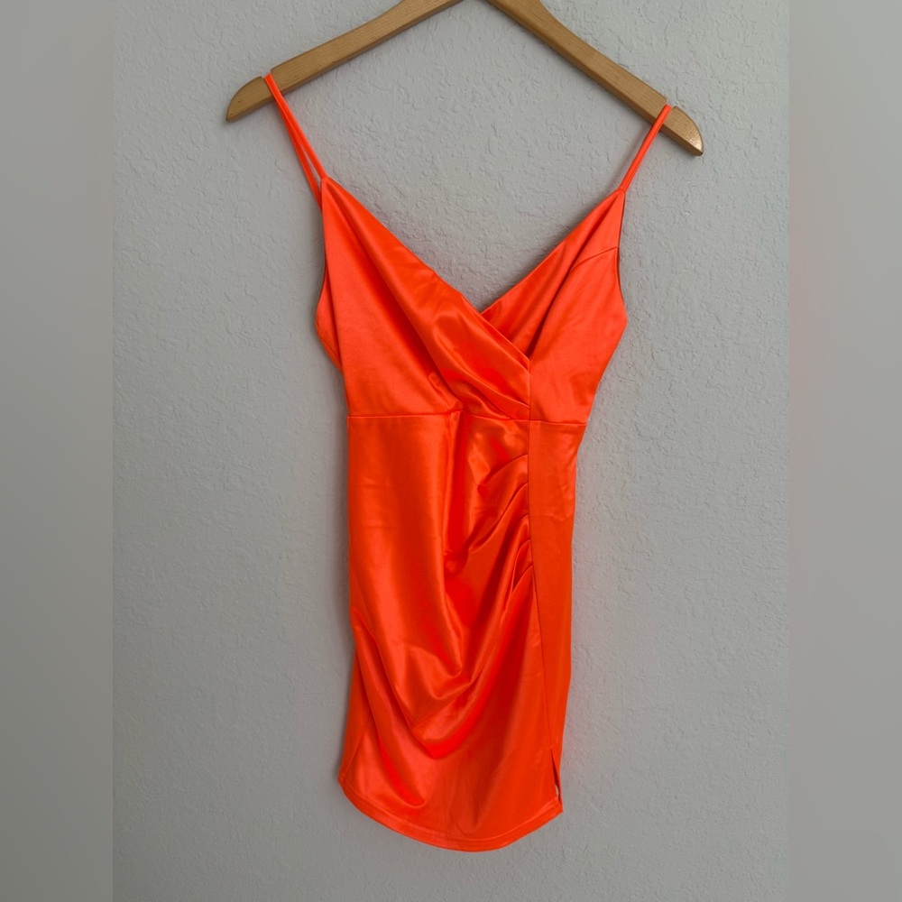 Fashion Nova Spaghetti Strap Mini Dress Size XS Bodycon Bright Orange.
